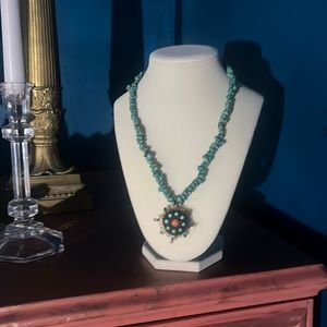 Turquoise beads with medallion necklace